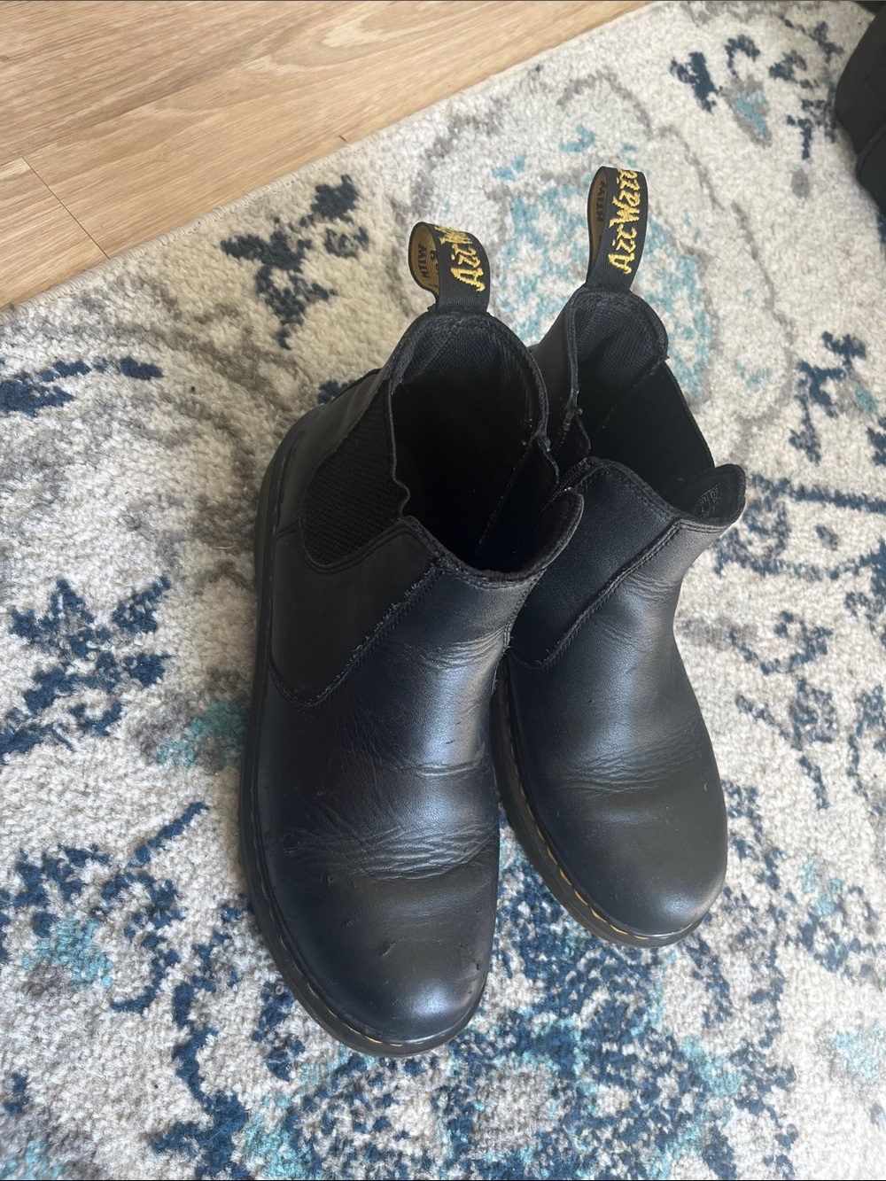 Dr. Martens Black Leather Chelsea Boots with Yellow Heel Loop